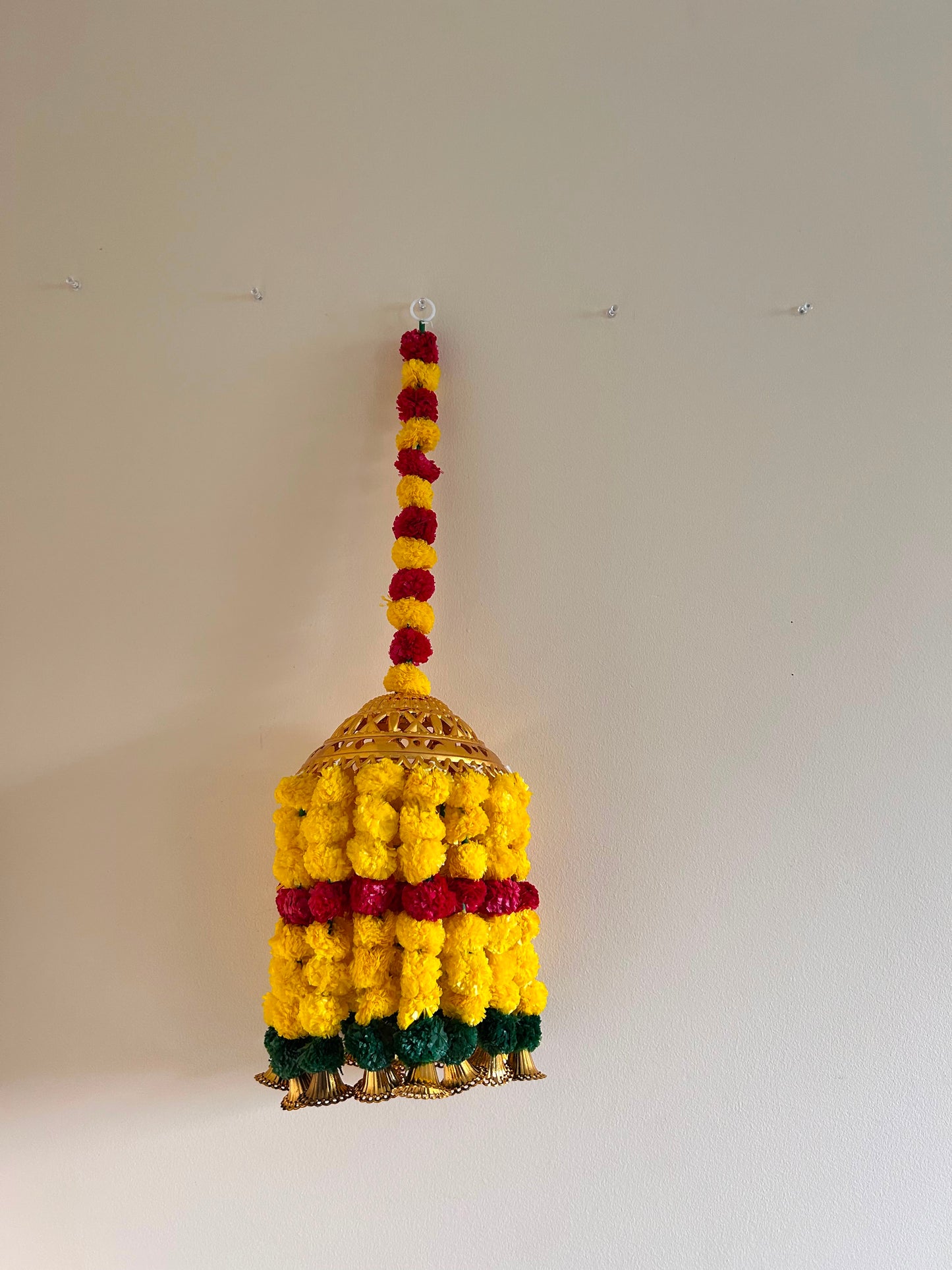 Marigold Floral Jhumar Hanging with Golden Dome – Handcrafted Festive Décor