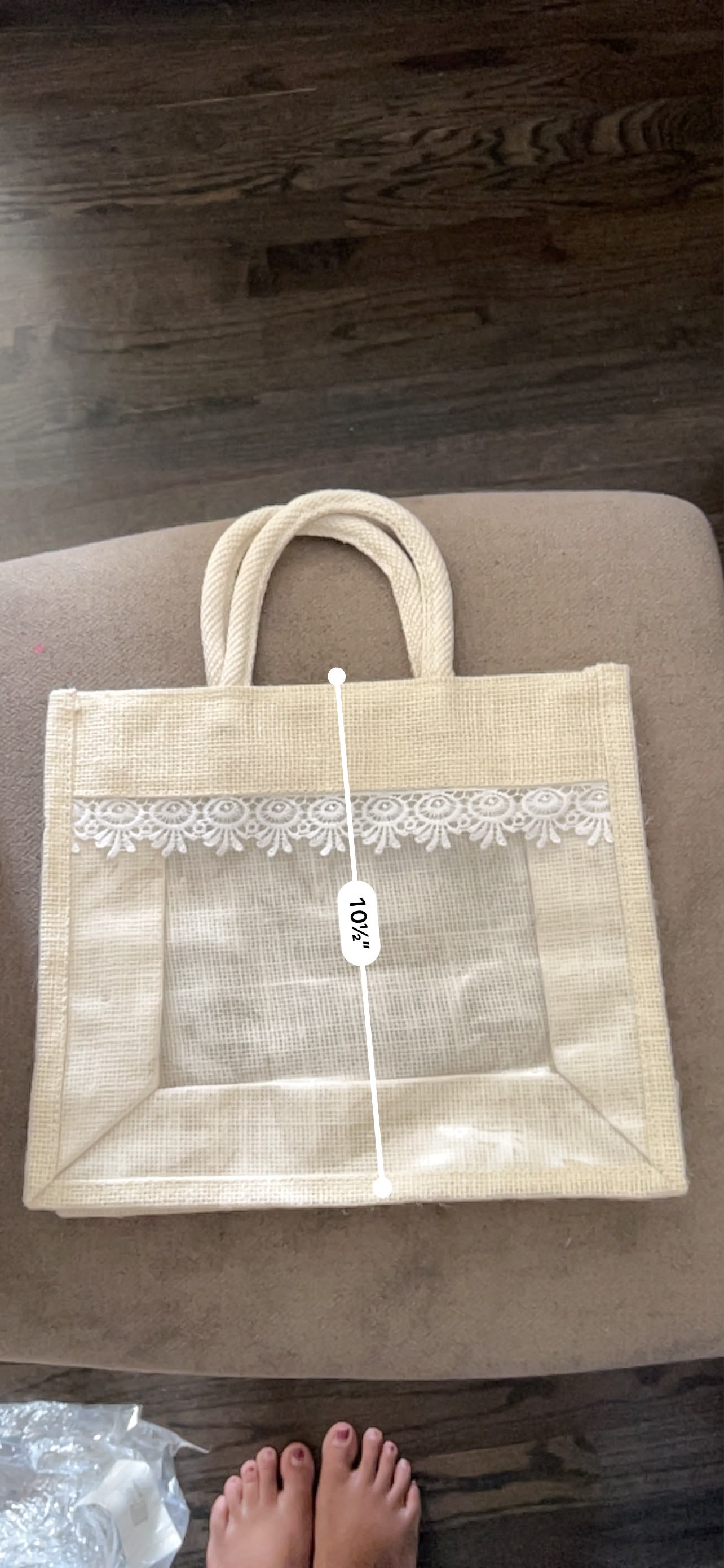 Jute Gift Bag with Lace Trim & Clear Window (12" x 10.5")