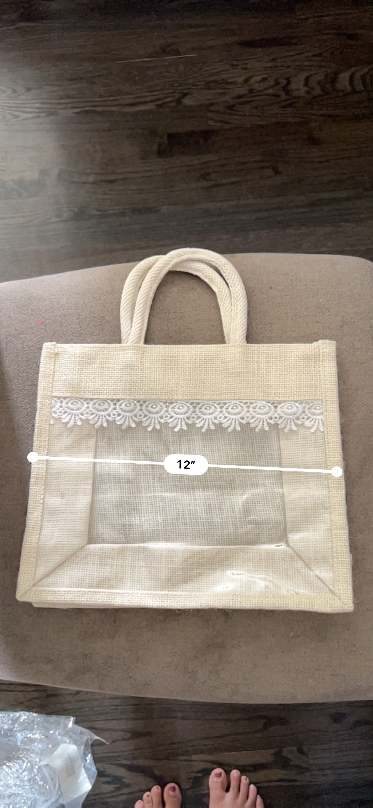 Jute Gift Bag with Lace Trim & Clear Window (12" x 10.5")
