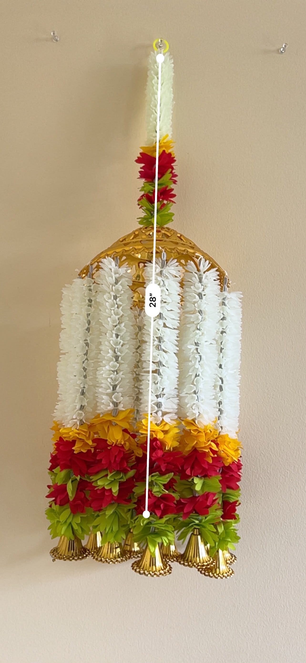 White Jasmine Floral Jhumar Hanging with Golden Dome – Handcrafted Festive Décor