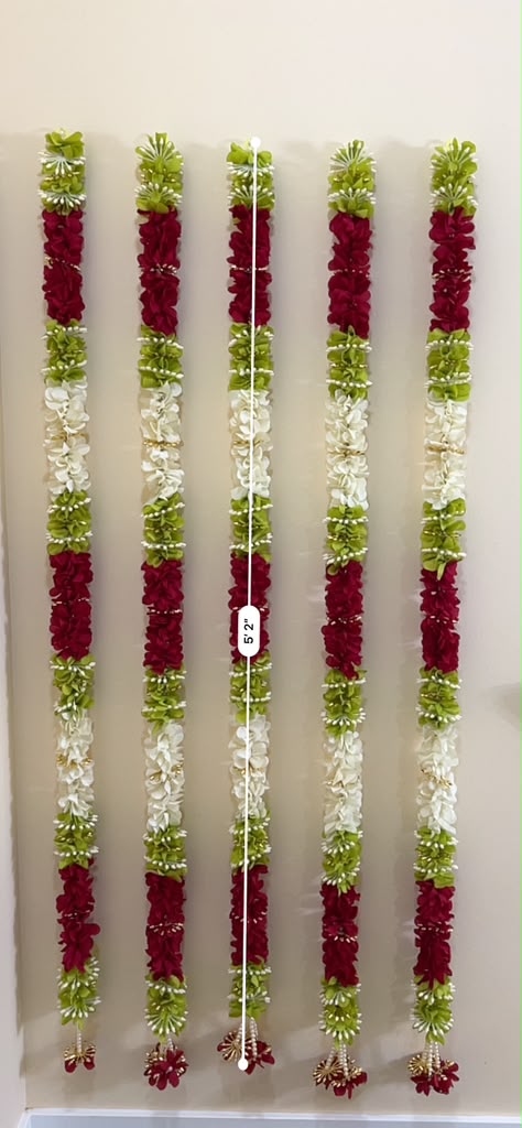 Red, White & Green Artificial Flower Garland with Bead Accents