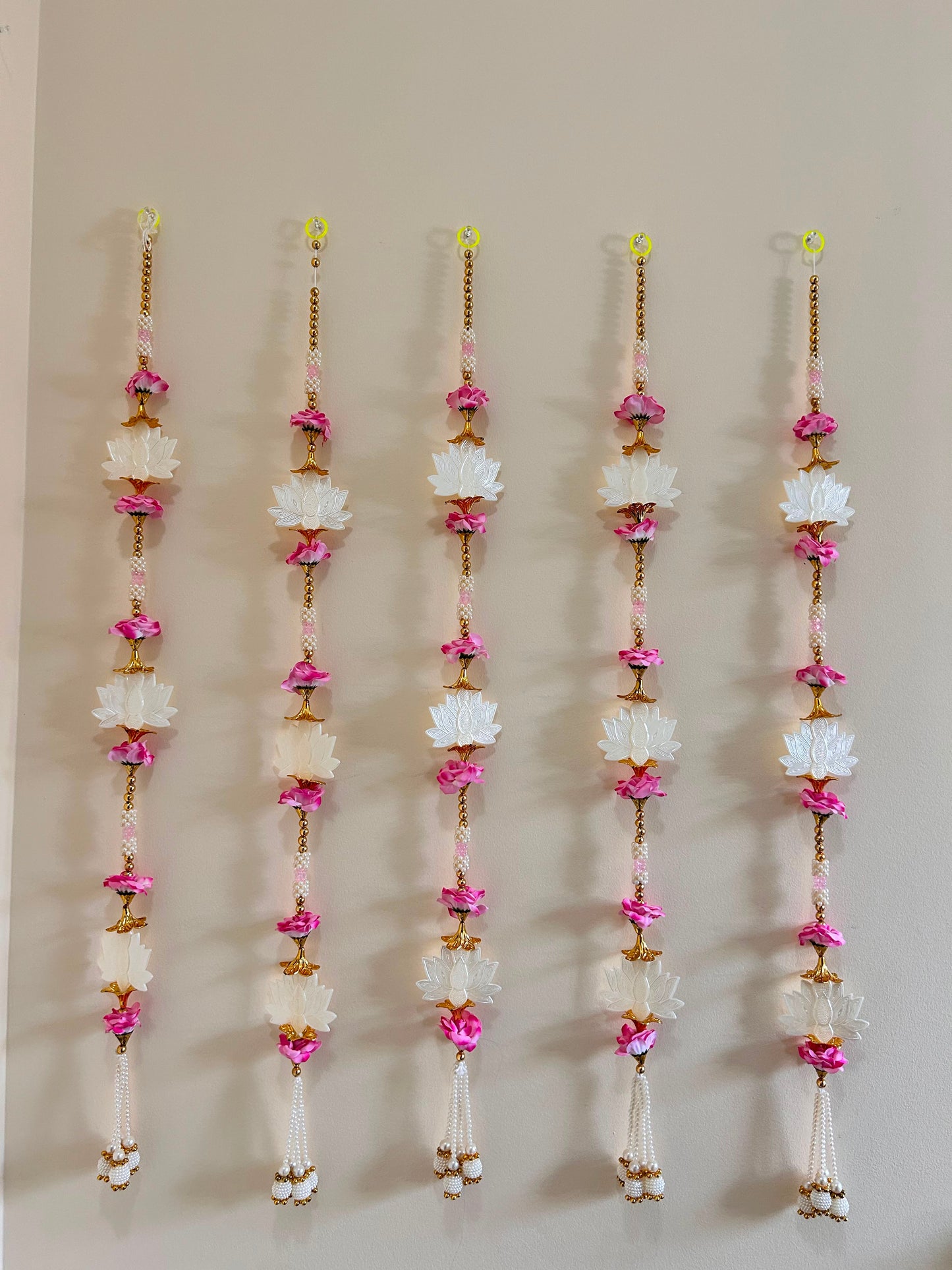 Pink Rose & White Lotus Beaded Hanging – Handcrafted Festive Décor