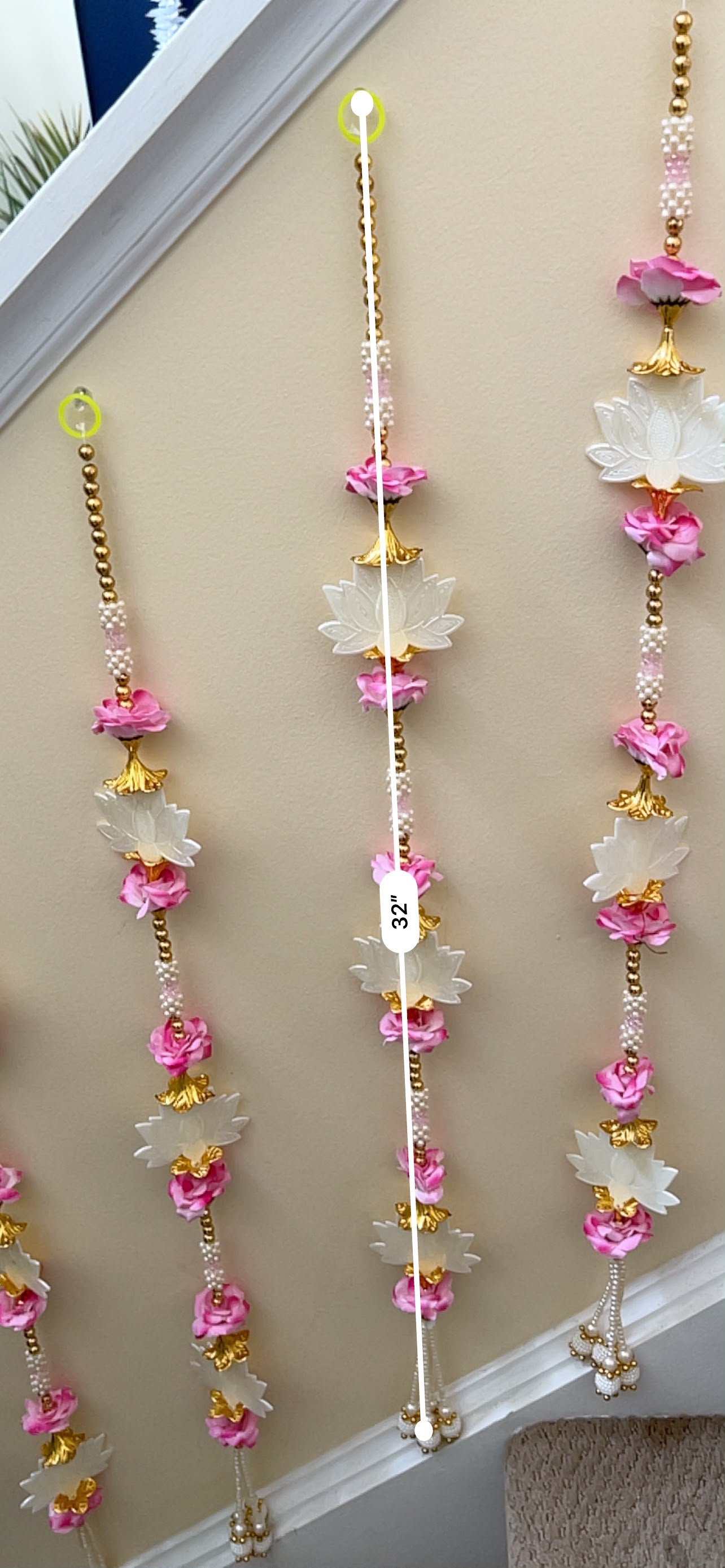 Pink Rose & White Lotus Beaded Hanging – Handcrafted Festive Décor