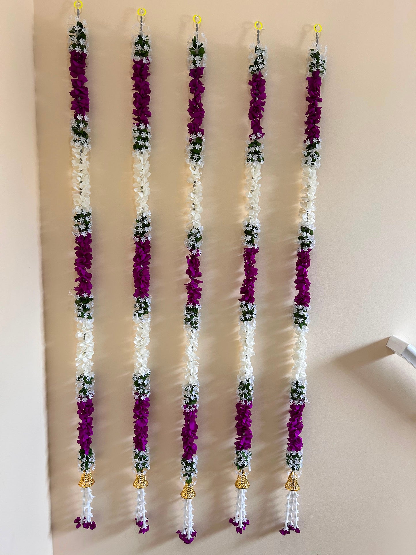Purple & White Artificial Flower Garland with Bell