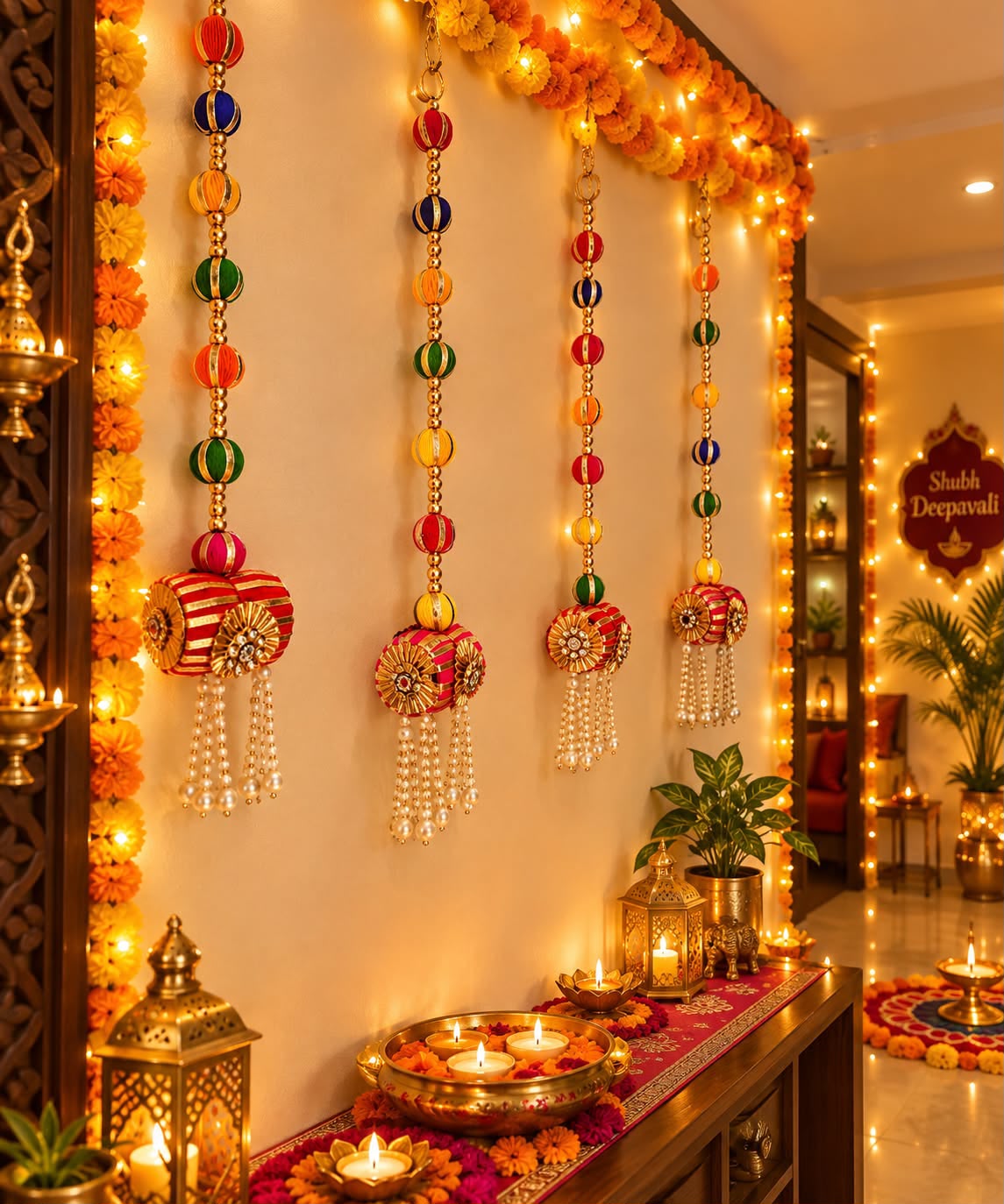 Dholak Latkan Hanging with Thread Balls & Pearl Tassels (Pack of 6)