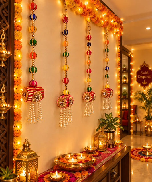 Dholak Latkan Hanging with Thread Balls & Pearl Tassels (Pack of 6)