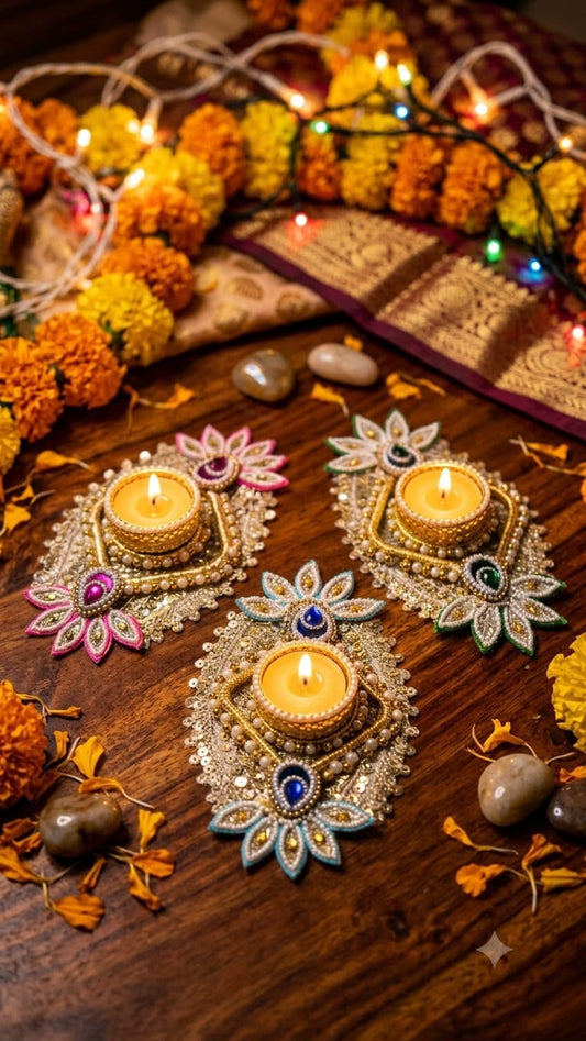 Sequin & Pearl Embroidered Tealight Holder (Pack of 6)