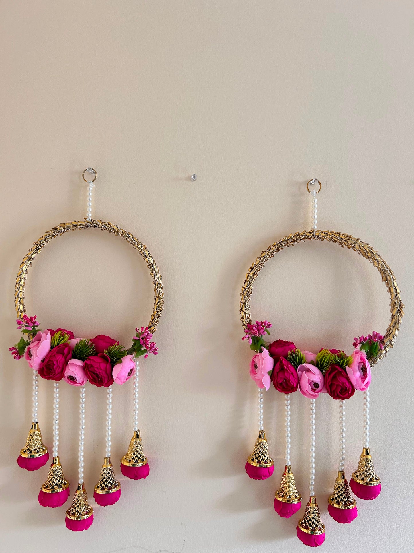 Pink Rose Wreath Door Hanging Pair