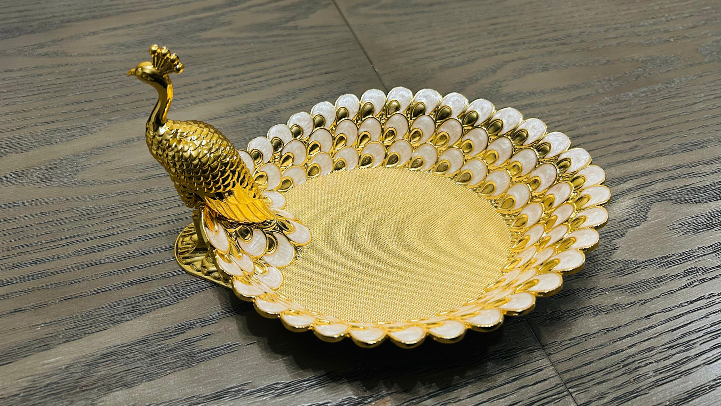 Gold Peacock Enamel Serving Tray| Diwali | Housewarming | party | Varalakshmi | Navratri| Christmas