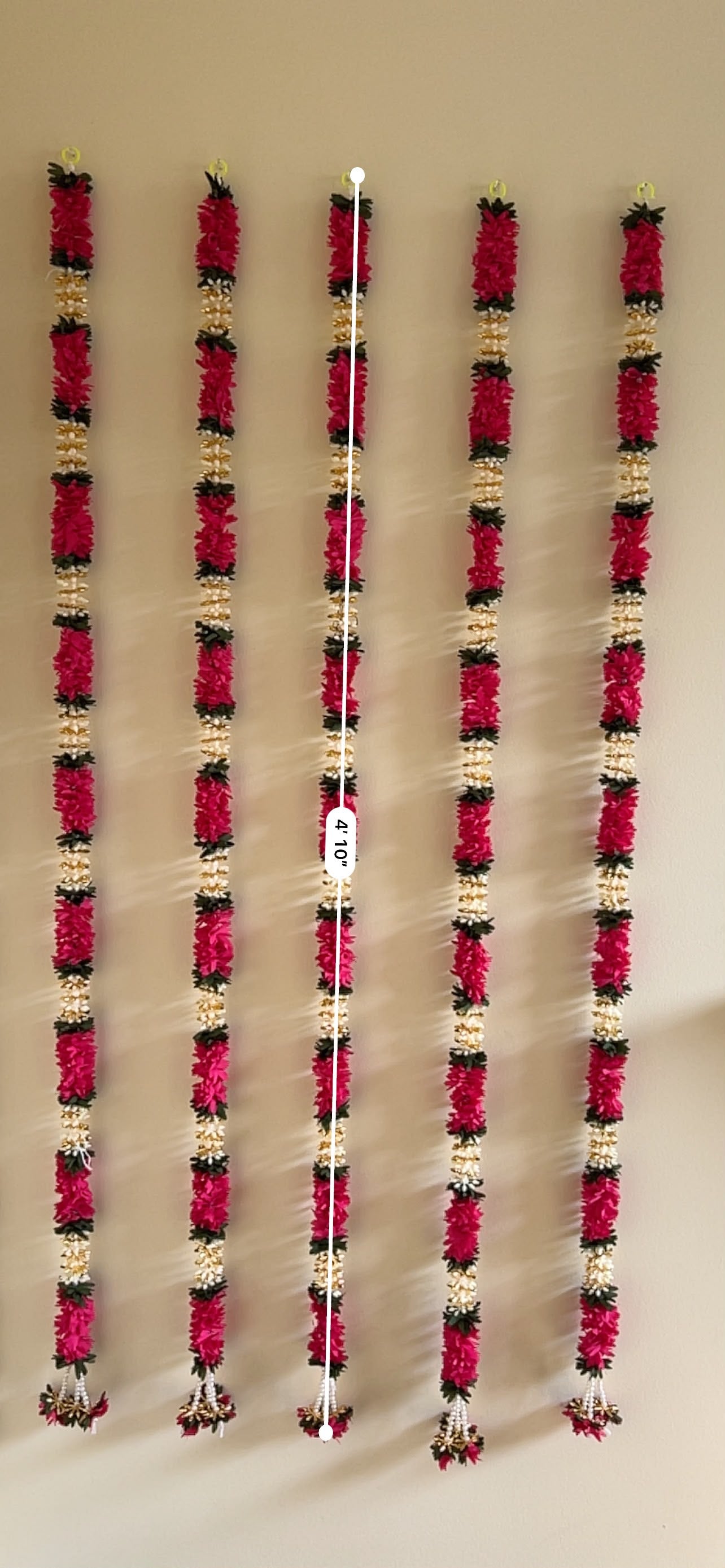 Red, White & Green Artificial Flower Garland (Pack of 5)