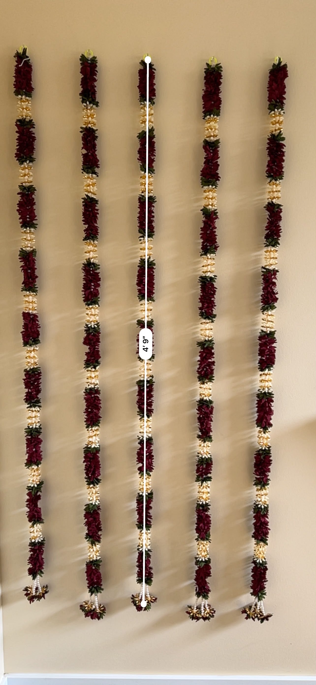Red, White & Green Artificial Flower Garland (Pack of 5)