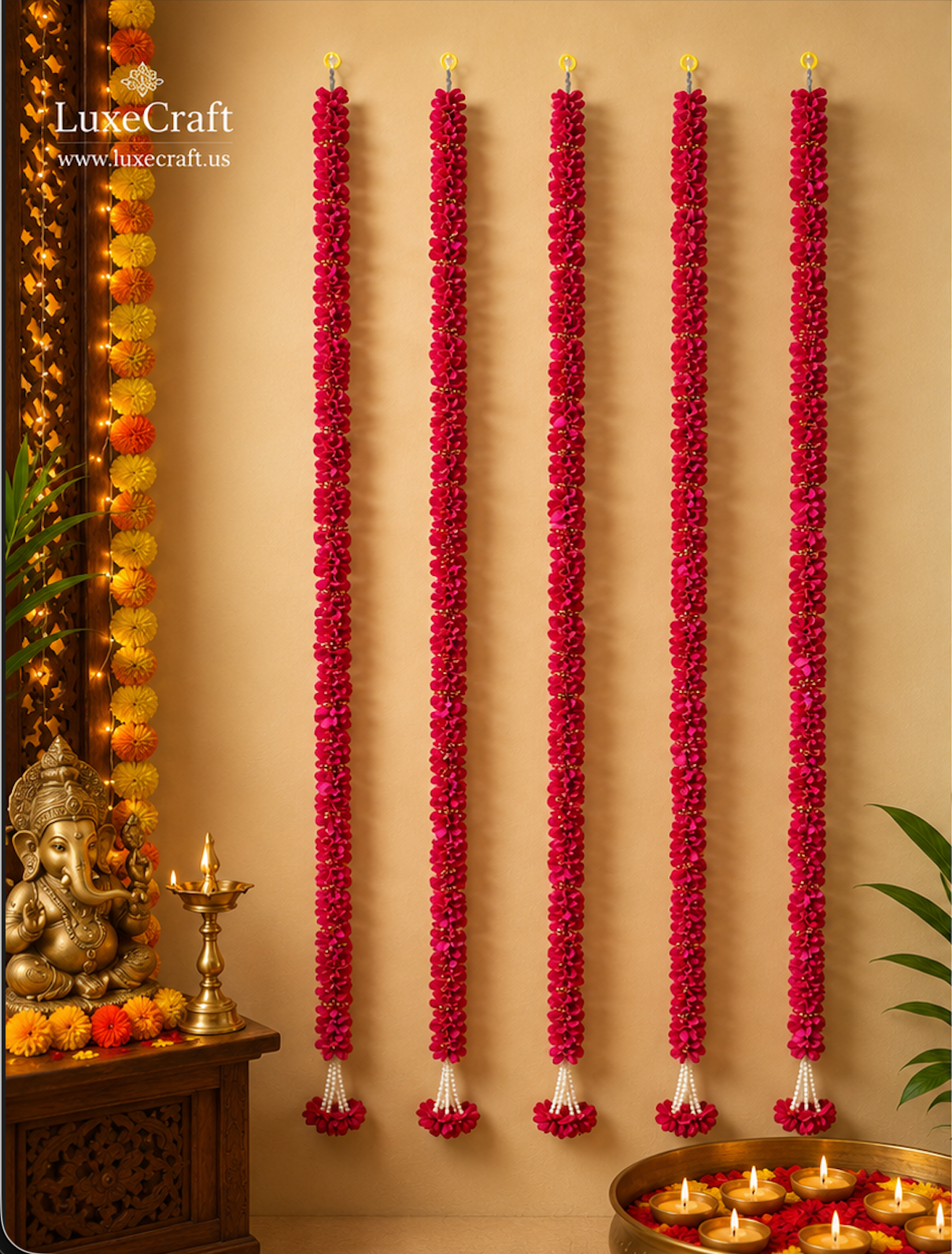 Dark Pink Artificial Flower Garland Set - garlands hung in festive decor