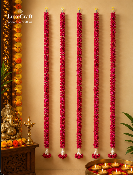 Dark Pink Artificial Flower Garland Set - garlands hung in festive decor