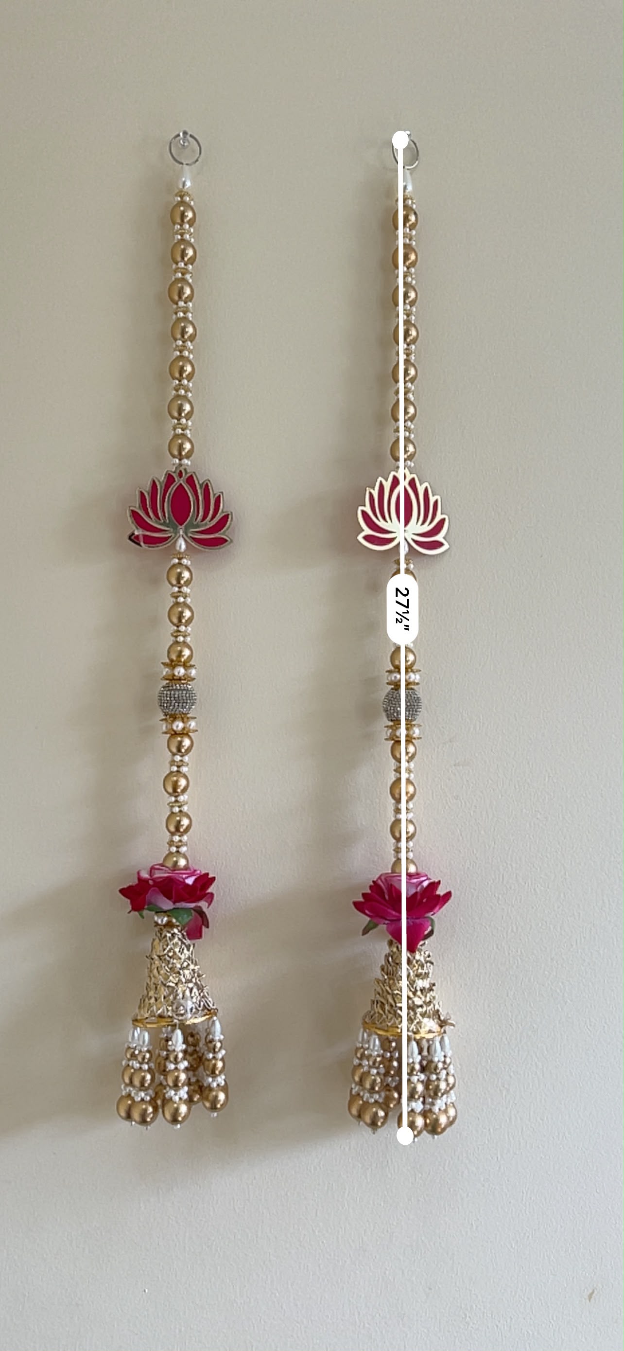 Gold Bead Lotus Door Hanging Pair with Jhumar Tassel - jhumar tassel detail