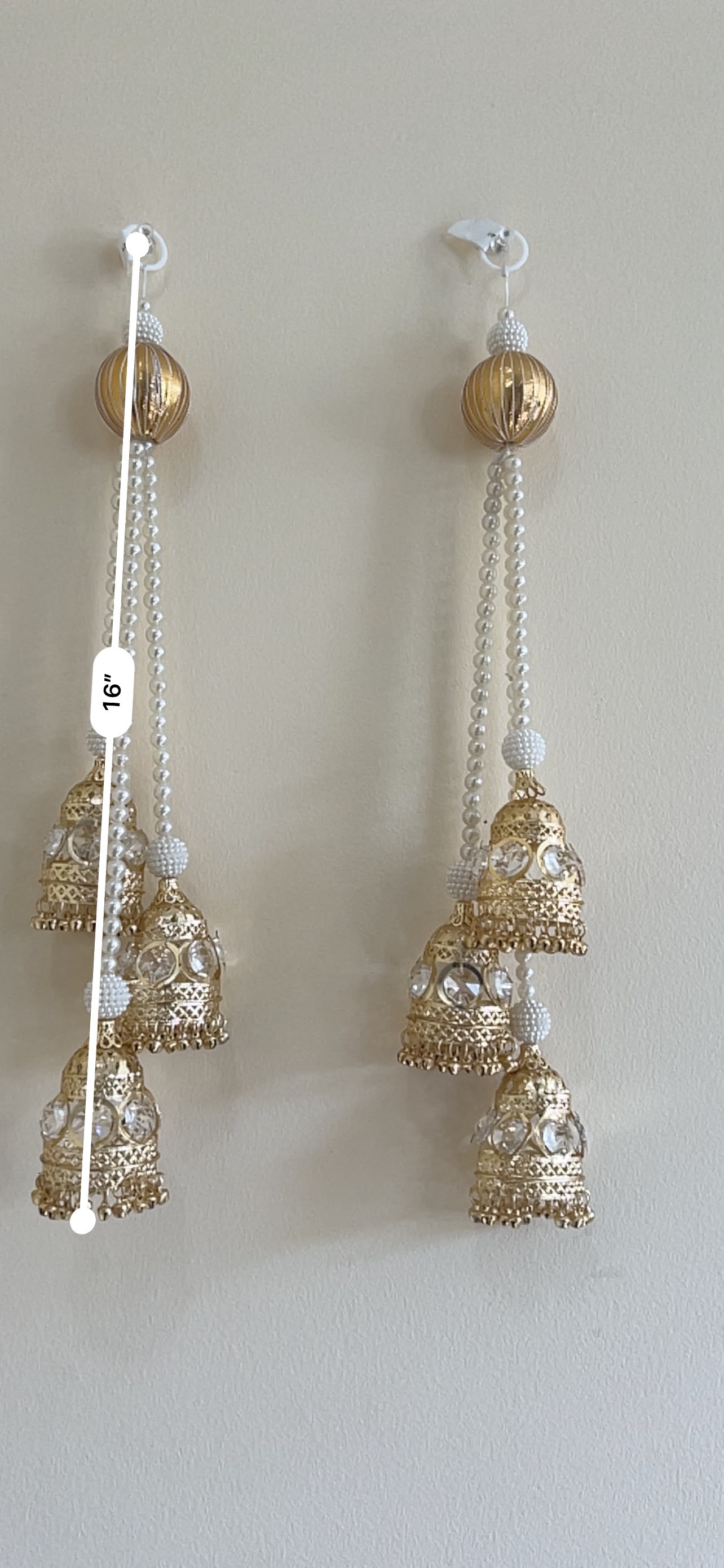 Golden Crystal Jhumar Door Hanging Pair - actual product photo