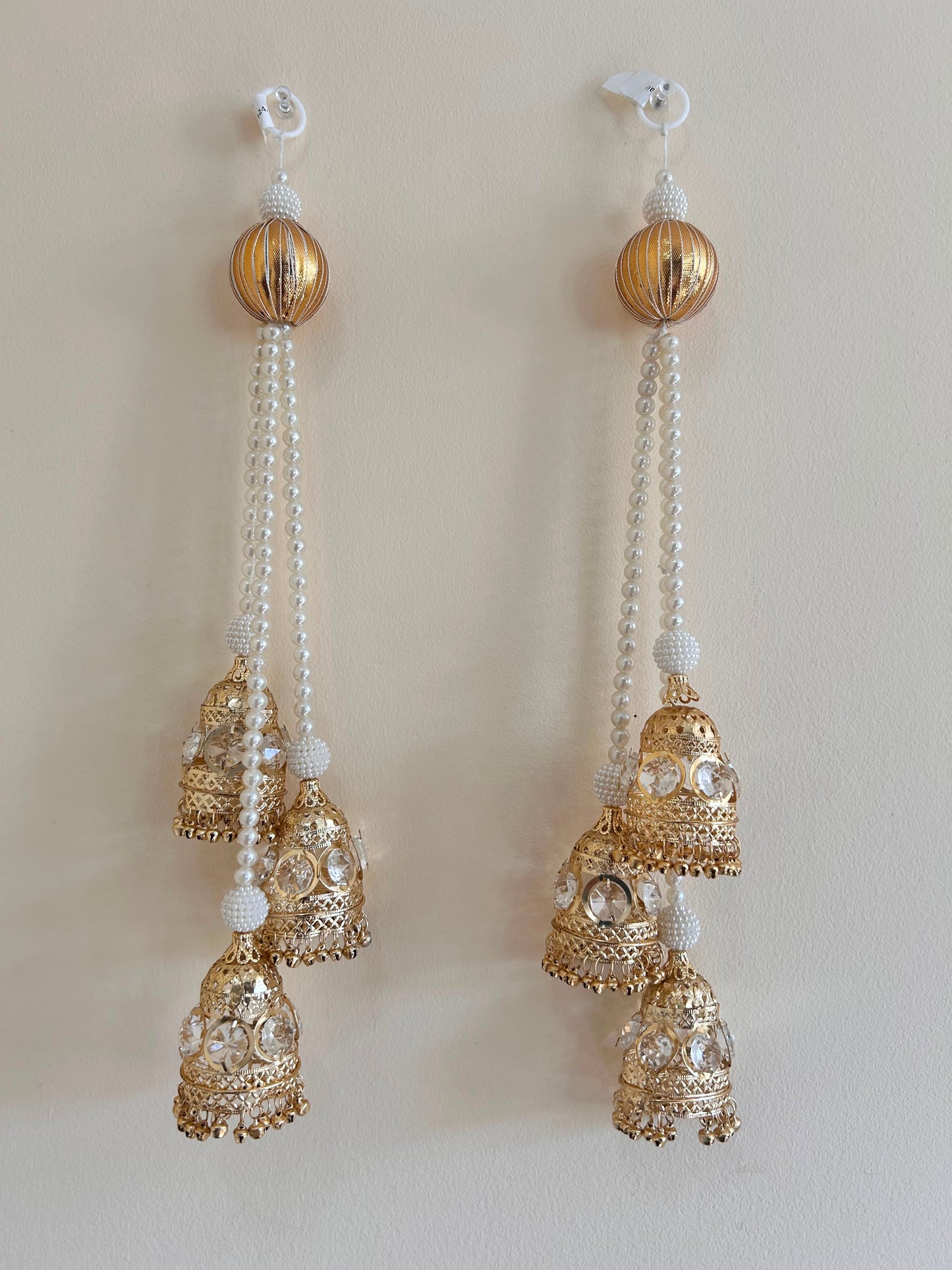 Golden Crystal Jhumar Door Hanging Pair - crystal jhumar bell detail