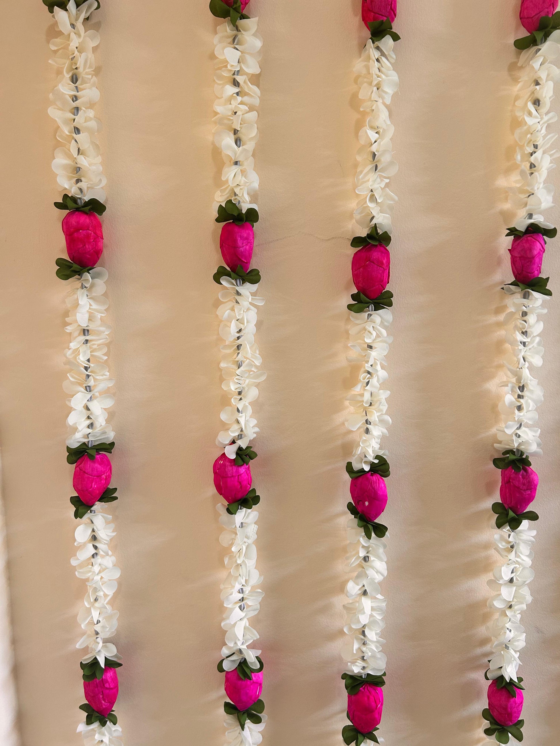 White Jasmine & Pink Lotus Artificial Garland Set - actual product photo