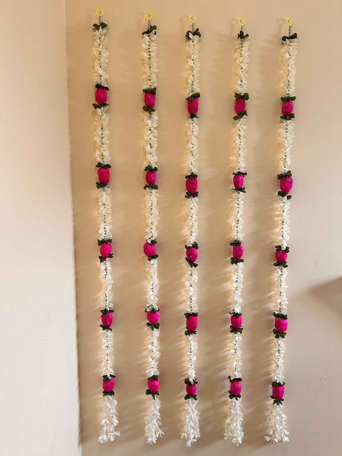 White Jasmine & Pink Lotus Artificial Garland Set - actual product photo