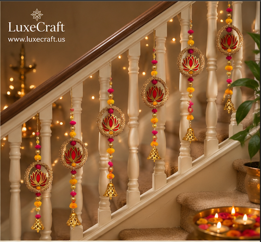 Lotus Ring & Golden Bell Hanging Set - close view
