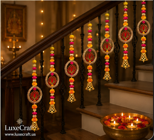 Lotus Ring & Golden Bell Hanging Set - styled view