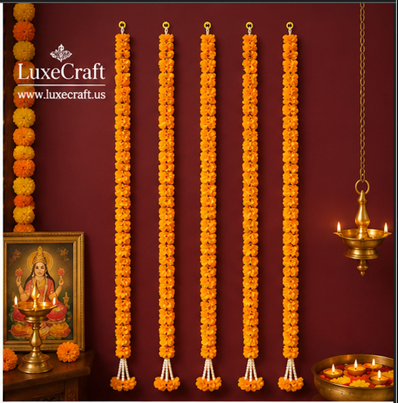 Orange Marigold Artificial Flower Garland Set - styled view