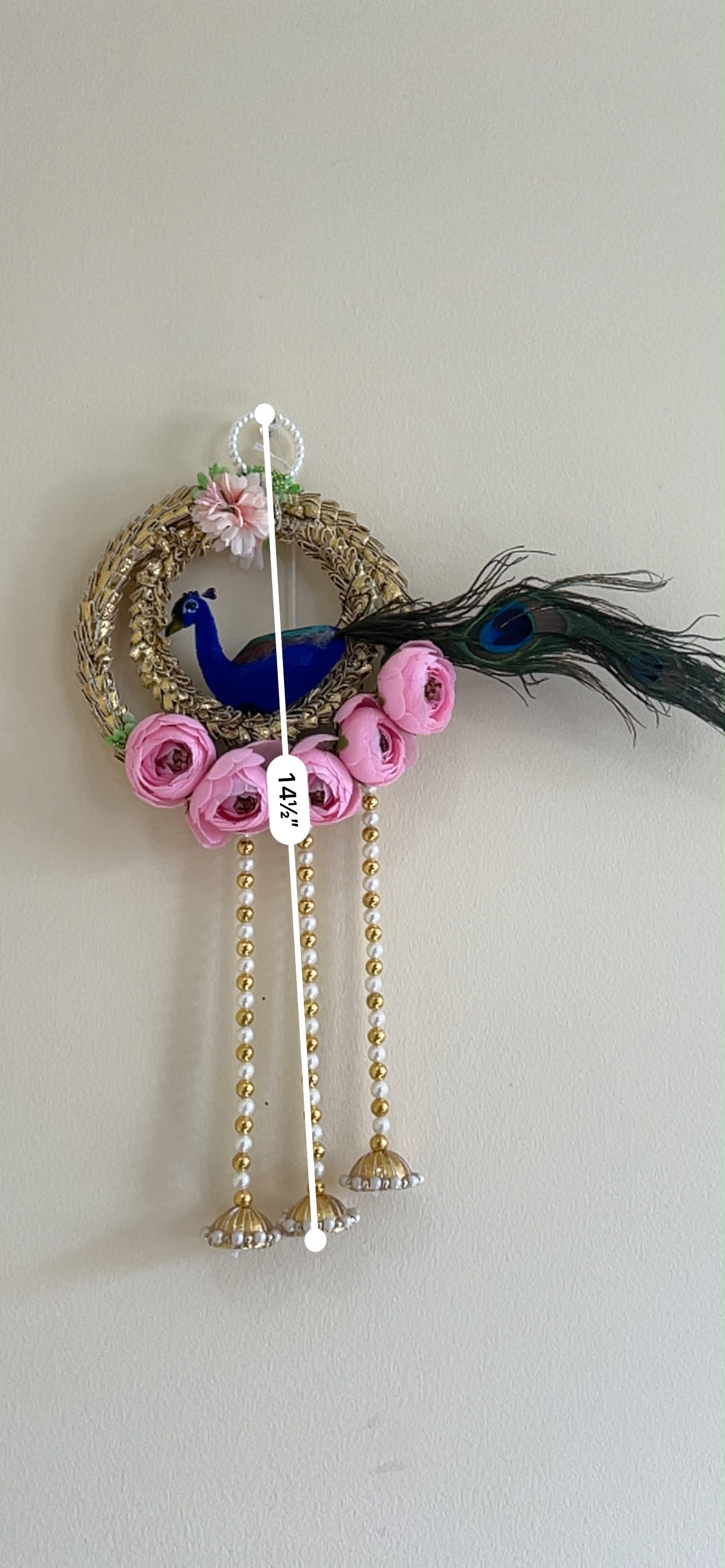 Peacock Floral Wreath Door Hanging Pair - actual product photo