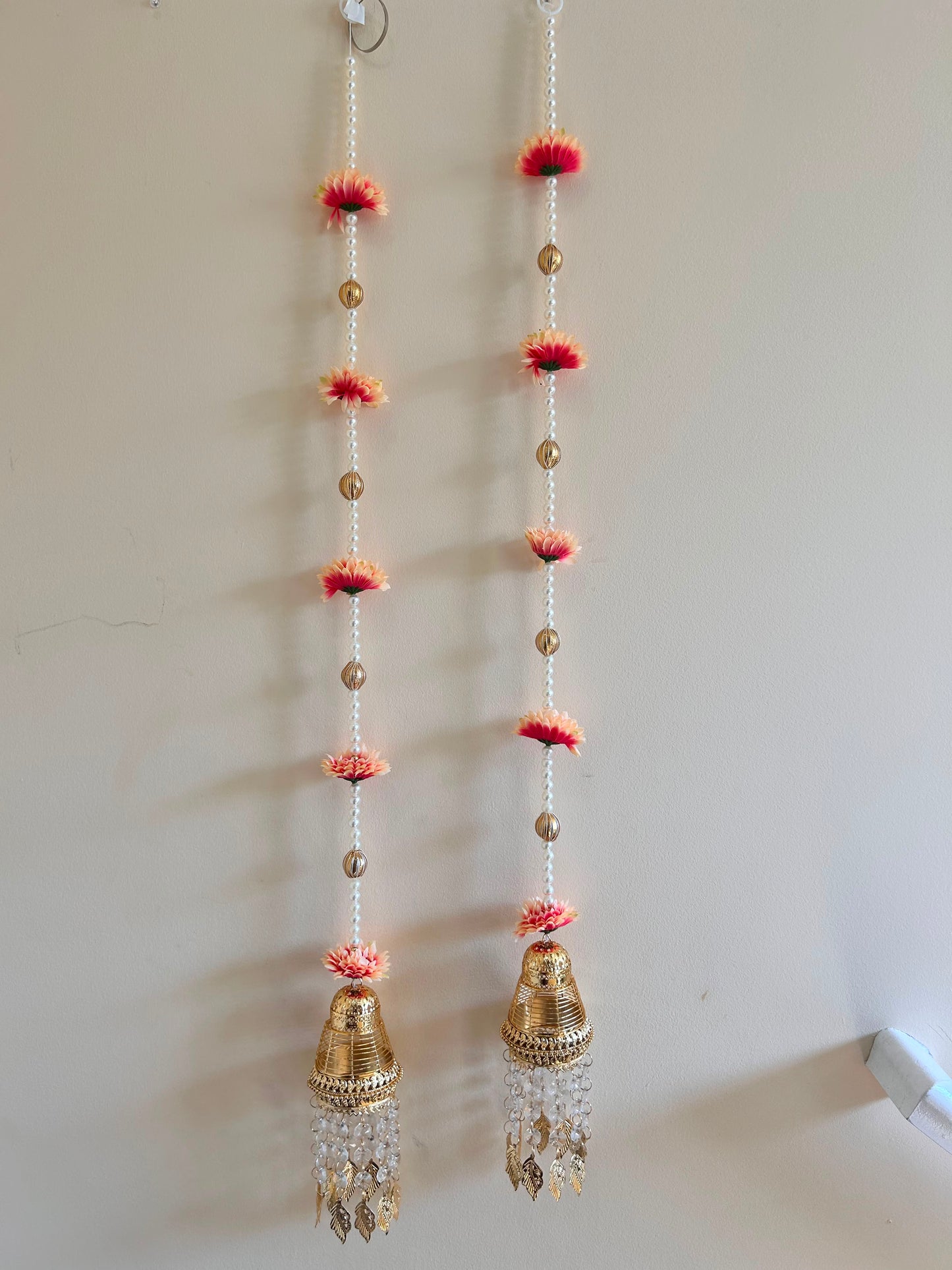 Pearl & Floral Door Hanging Pair with Jhumar Bell - actual product photo