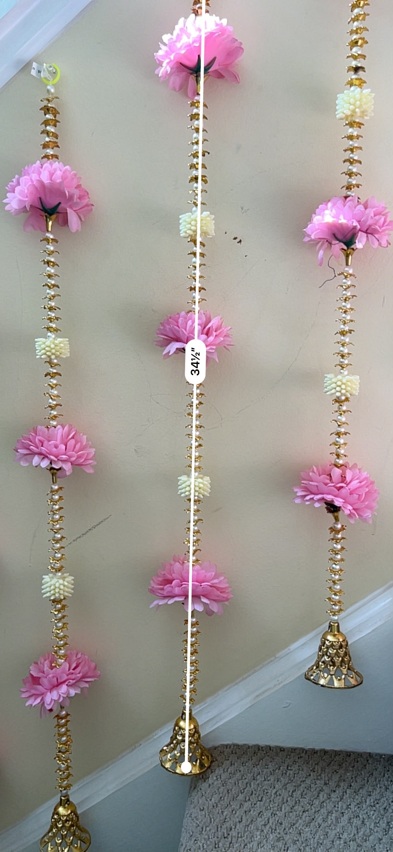 Pink Flower & Golden Bell Hanging Set - actual product photo