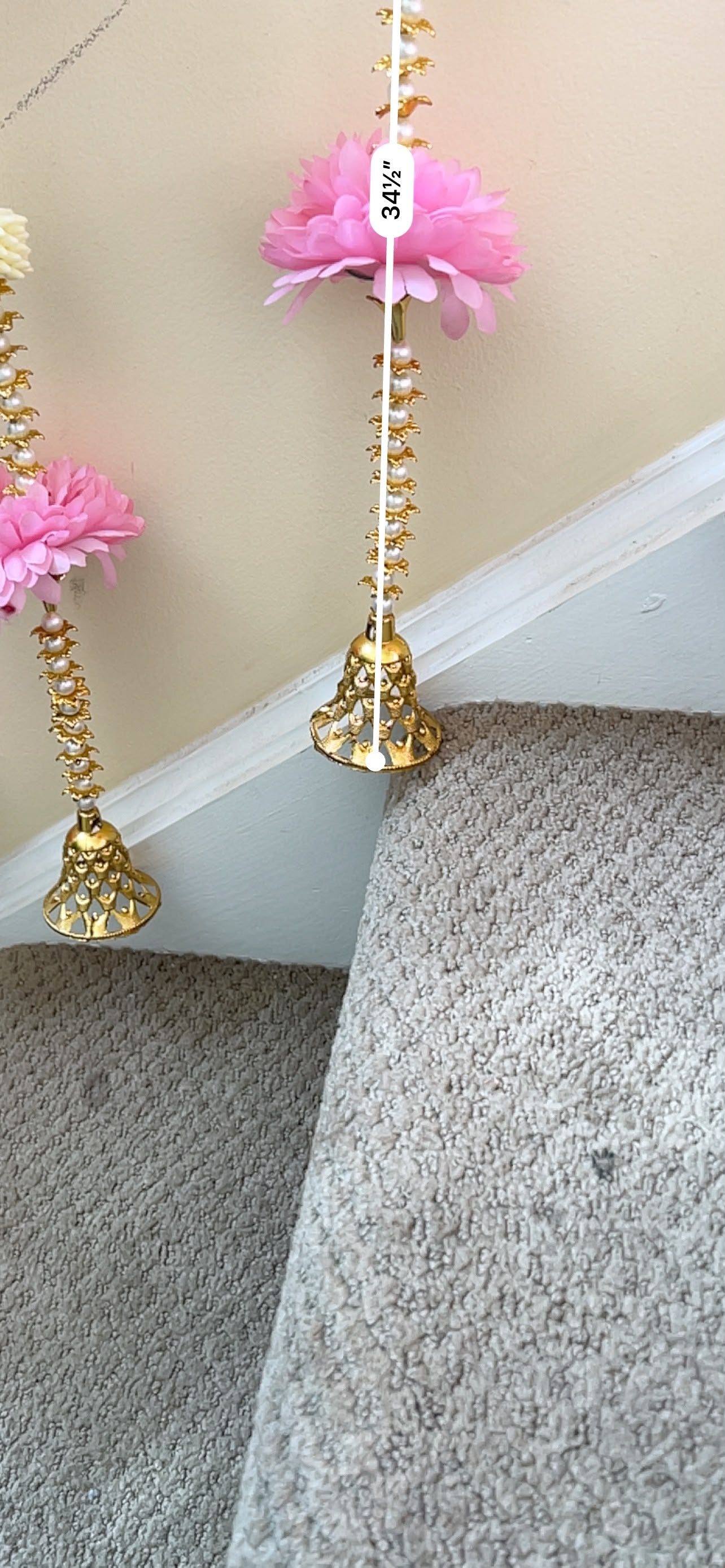 Pink Flower & Golden Bell Hanging Set - actual product photo