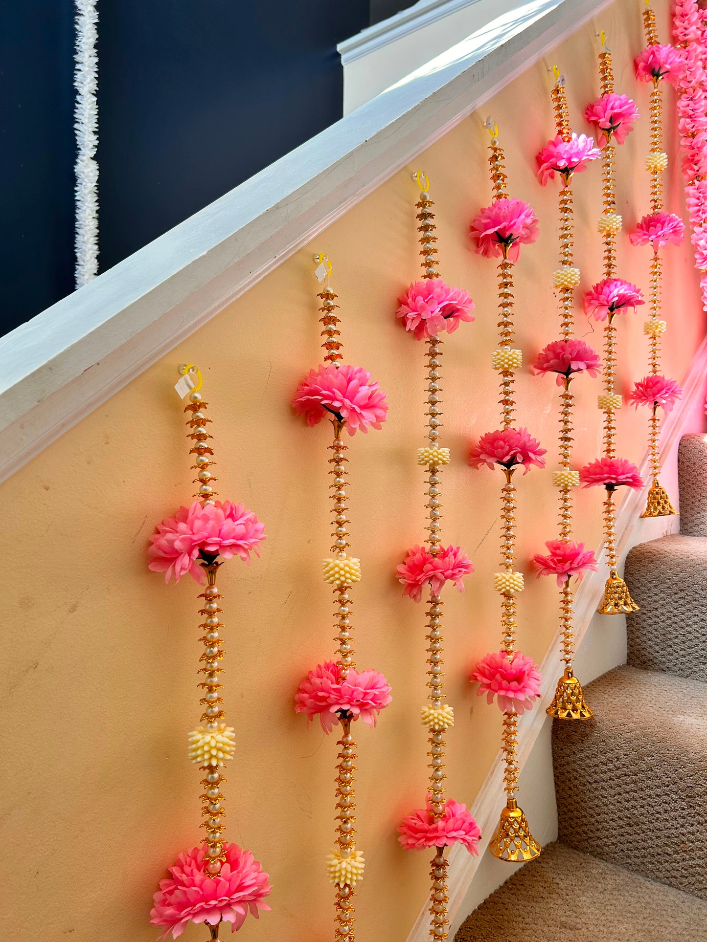 Pink Flower & Golden Bell Hanging Set - actual product photo