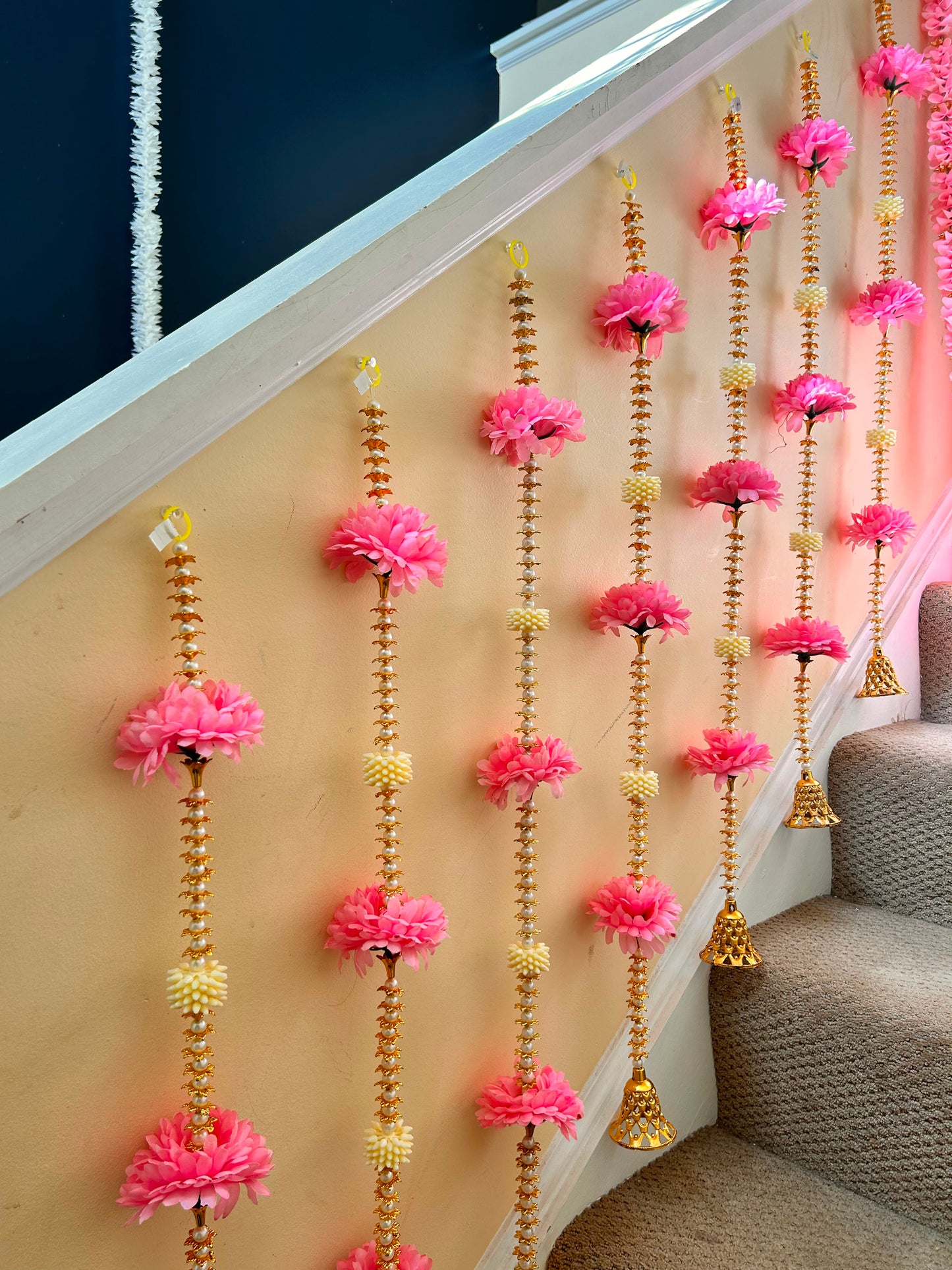 Pink Flower & Golden Bell Hanging Set - actual product photo