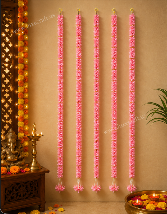 Pink Artificial Flower Garland Set - garlands hung in festive decor