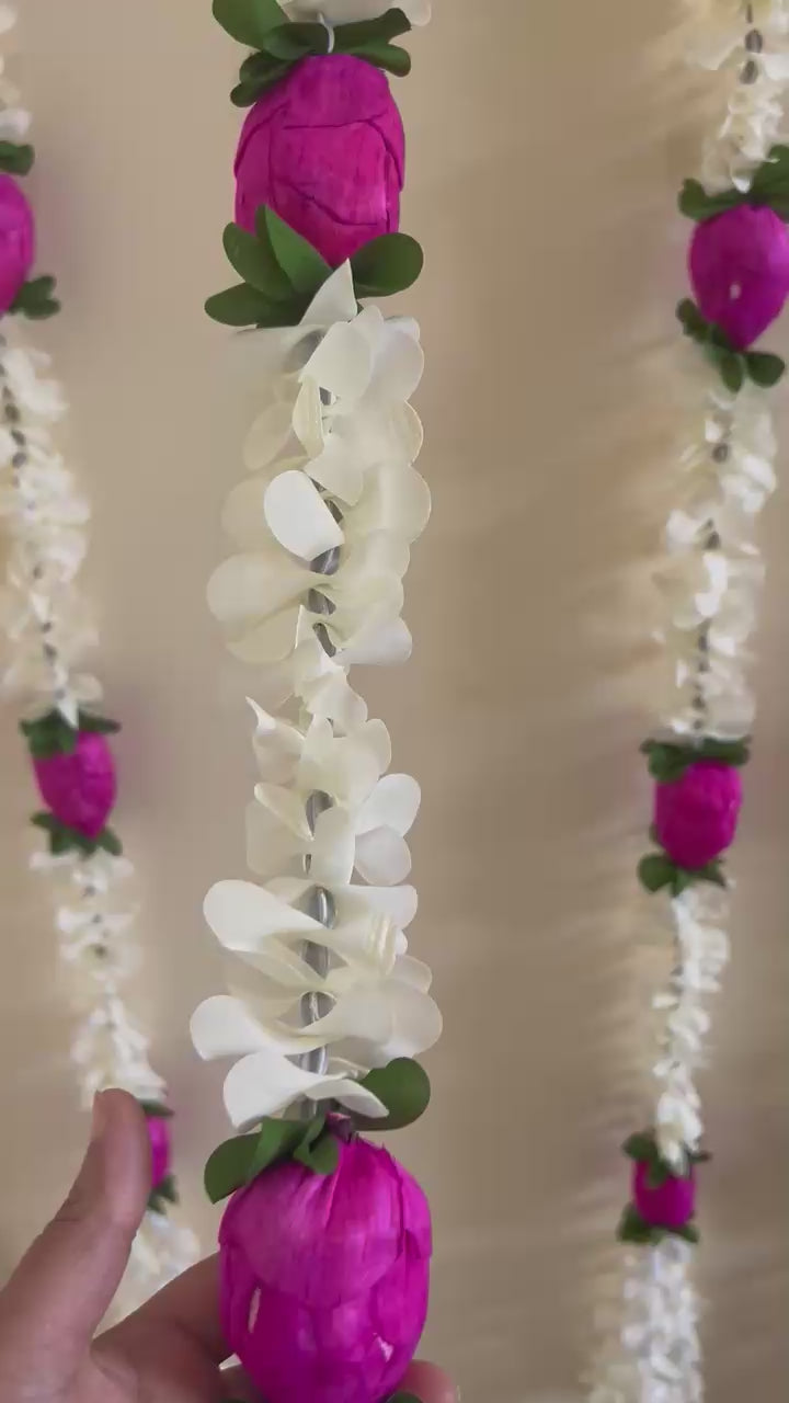 White Jasmine & Pink Lotus Artificial Garland Set - product video