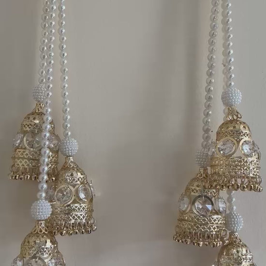 Golden Crystal Jhumar Door Hanging Pair - product video