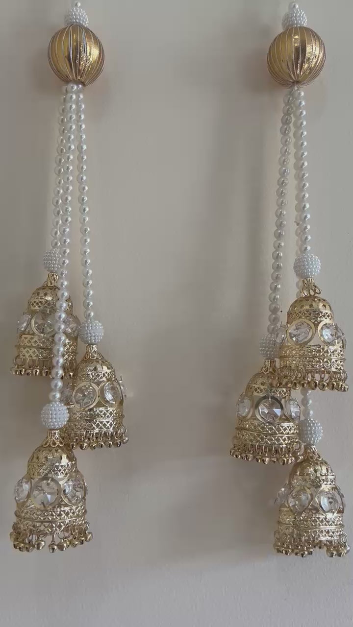 Golden Crystal Jhumar Door Hanging Pair - product video