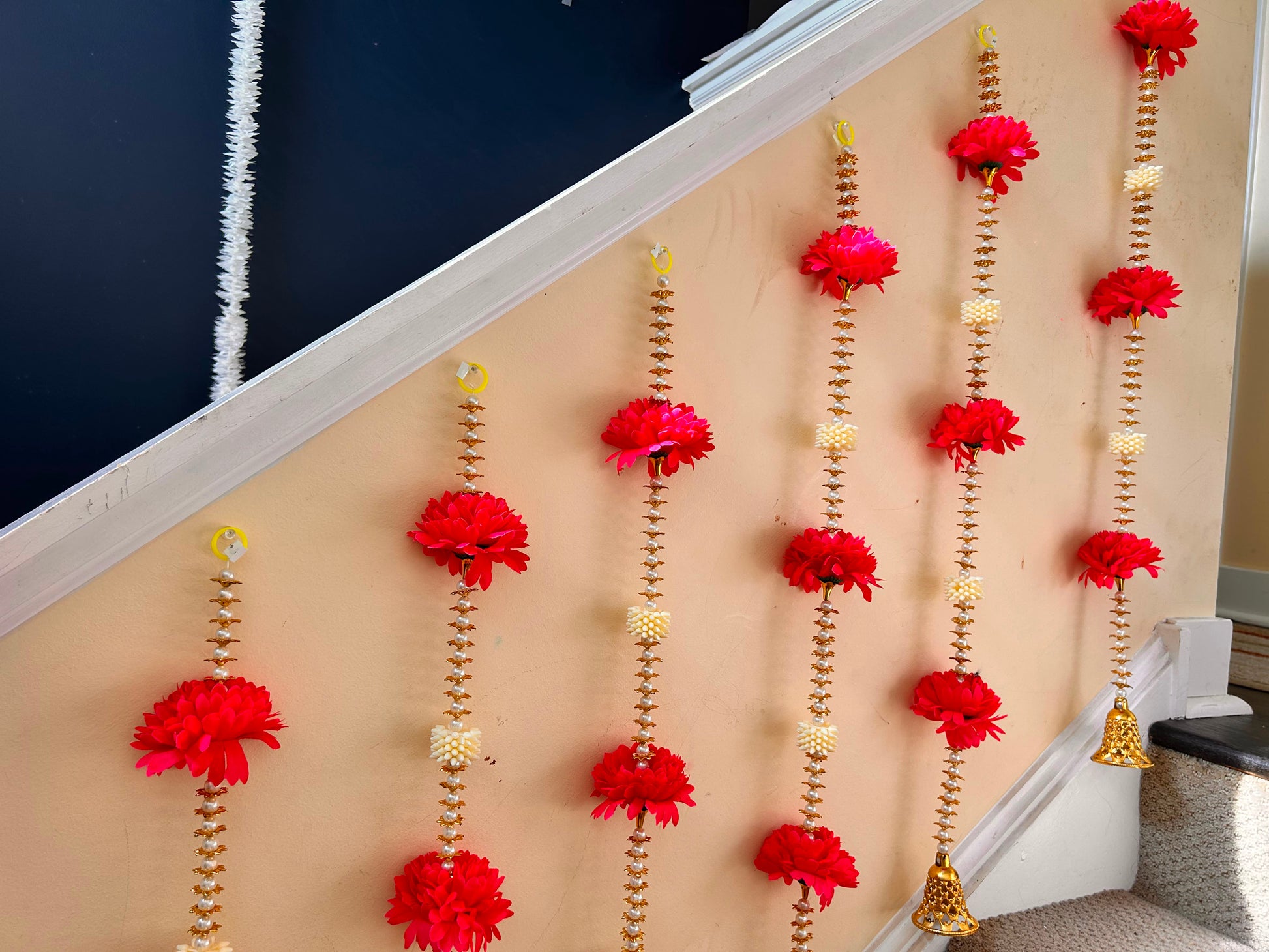 Red Flower & Golden Bell Hanging Set - actual product photo
