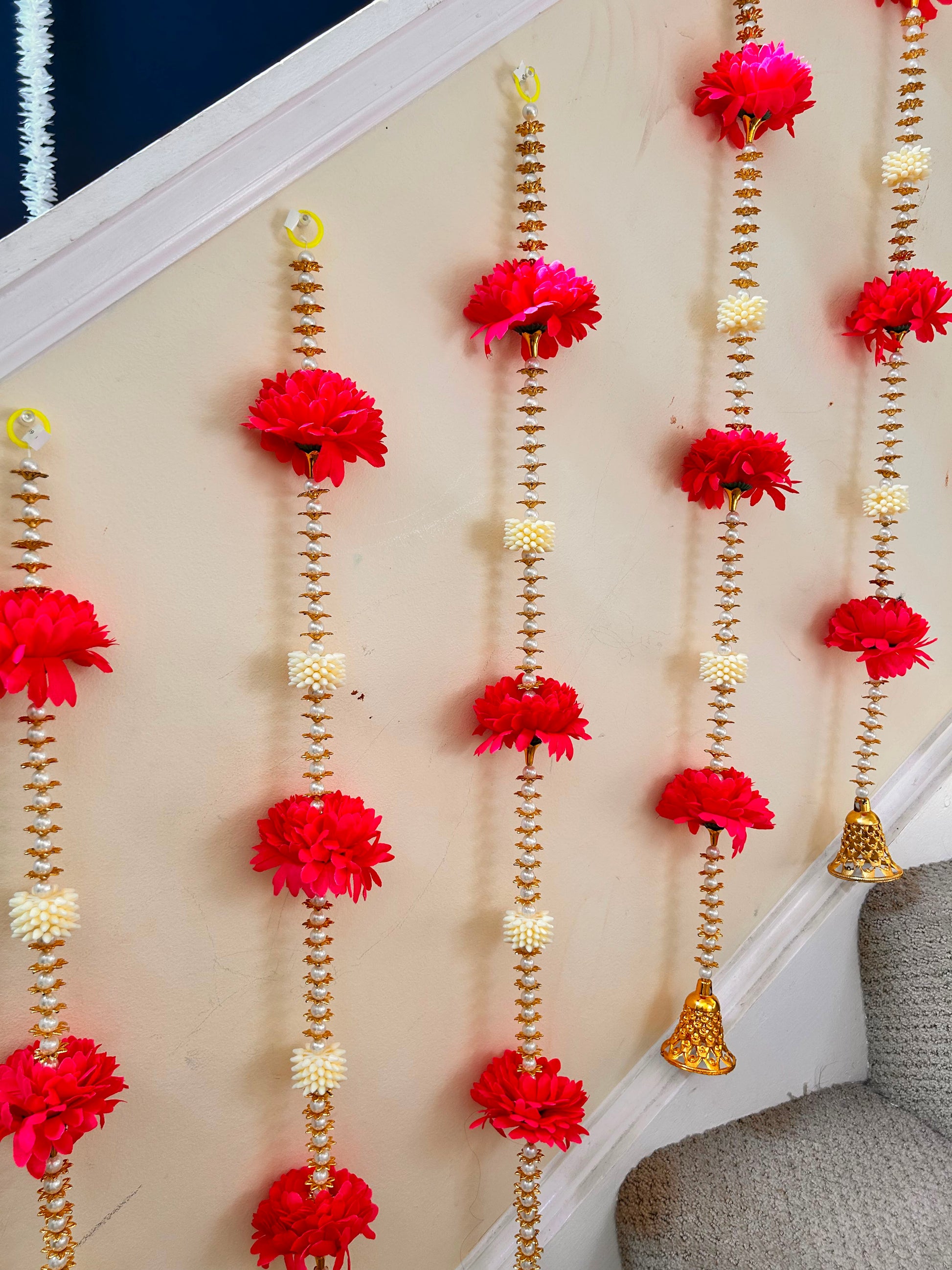 Red Flower & Golden Bell Hanging Set - actual product photo