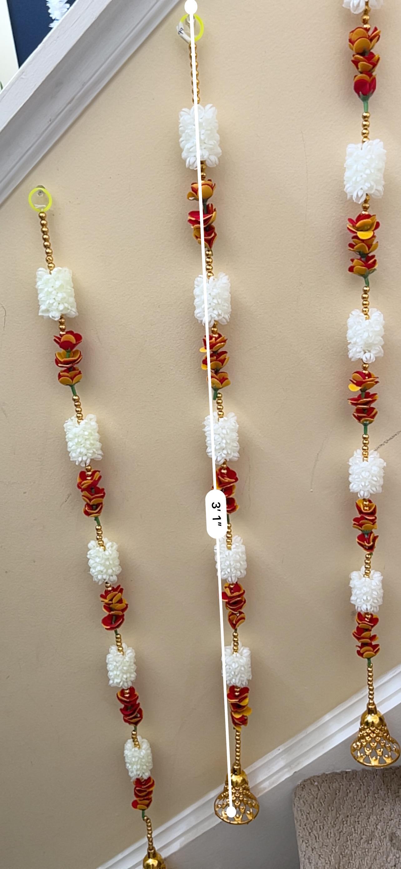 White Pearl Flower & Golden Bell Hanging Set - actual product photo