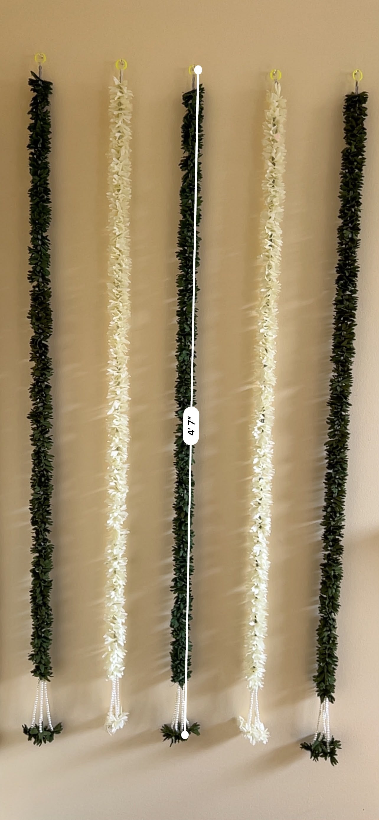 Green Leaf & White Jasmine Artificial Garland Strands – Set of 12